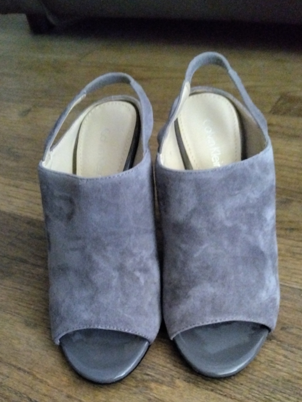 Calvin Klein Gray Suede Peep-Toe Slingback Mules